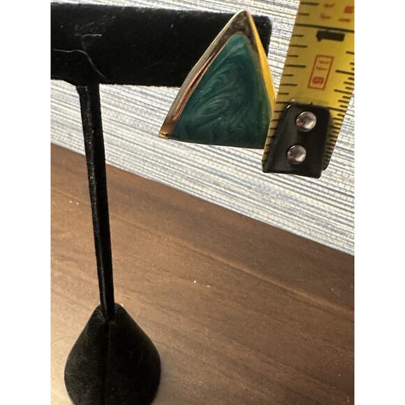 Vintage Dangle Earrings Gold Aqua Enamel Geometric Chunky USA Made NOS 1980s - Picture 4 of 4